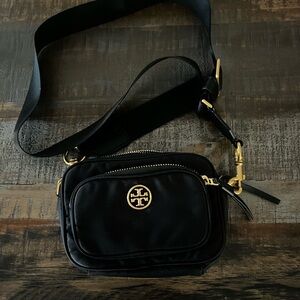 Cross Body Black Bag with Gold Details